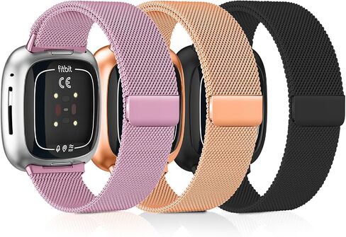 3 قطع من الأحزمة المعدنية المتوافقة مع Fitbit Versa 4/Fitbit Sense 2/Fitbit Versa 3/Fitbit Sense، حزام حلقة شبكي مغناطيسي من الفولاذ المقاوم للصدأ للنساء والرجال in Saudi Arabia