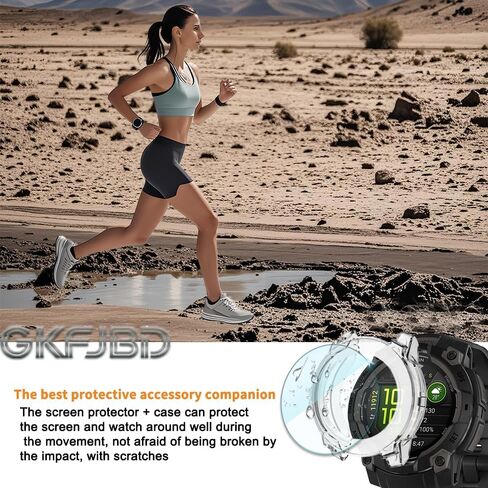 متوافق مع مجموعة واقي الشاشة والجراب مقاس 45 مم من Garmin Instinct 3، طبقة واقية من الزجاج المقوى عالي الدقة مضاد للخدش وغطاء إطار ناعم من مادة TPU (عبوة من 3+1) in Kuwait