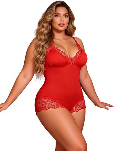 ohmydear Women's Lace V-Neck Modal Nightwear Onesies Camisole Pajamas One Piece Jumpsuit Pjs Soft Sleepwear in Saudi Arabia