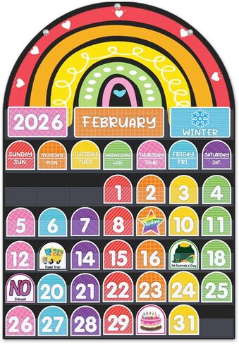 Rainbow Design Calendar Pocket Chart for Classroom & Home with 96 Activity Cards -Educational and Learning Calender Skills (English) in Saudi Arabia