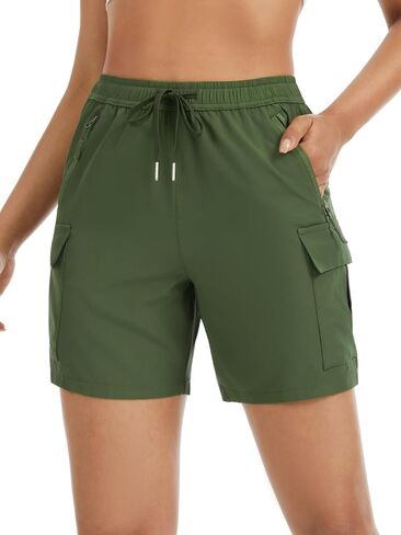 Xelky شورت نسائي للتنزه سيرًا على الأقدام سريع الجفاف وخفيف الوزن رياضي مع جيوب بسحاب للتخييم والجولف قصير بخصر مطاطي in Kuwait