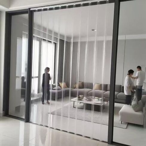 مجموعة ستائر شفافة من شريط PVC للمداخل - ستارة باب من البلاستيك الفينيل مع الأجهزة، تصميم شفاف ناعم، مثالية للمستودعات والمرآب، مقاس W165xH210cm (64.96x82.68in) in Saudi Arabia