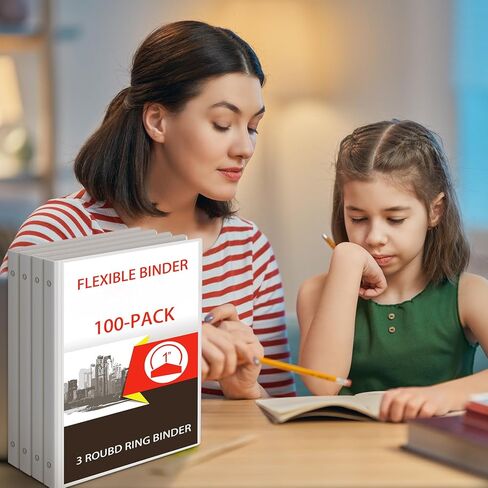 Fulmoon 100 Pcs Plastic Binders in Bulk,1 Inch 3 Ring Binders with 2 Interior Pockets,Round Ring Binders,Hold 175 Sheets,Flexible Binder with Clear Cover for Office,Home,and School (White) in Saudi Arabia