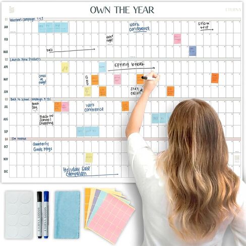 Own the Year 2026 GIANT Wall Calendar | 4ft x 3ft Full Year Dry Erase Large Planner, January '26 to December '26 Big Whiteboard Wall Calendar with Markers, Sticky Notes & Mounting Kit, Jumbo Quarterly Layout for Home or Office in Saudi Arabia