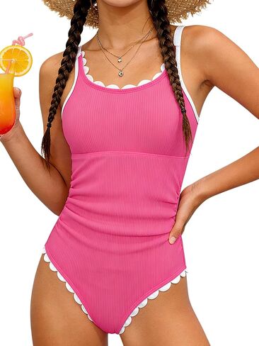 ملابس سباحة للفتيات قطعة واحدة بدلة استحمام بحزام قابل للتعديل كتلة ألوان مضلعة لباس سباحة، ملابس سباحة 9-16 سنة in Kuwait