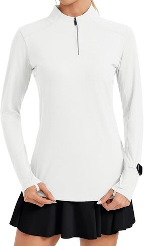 Women's UPF 50+ Quarter Zip Long Sleeve Workout Top Lightweight Sun Protection Shirts for Athletic Golf Tennis in Saudi Arabia