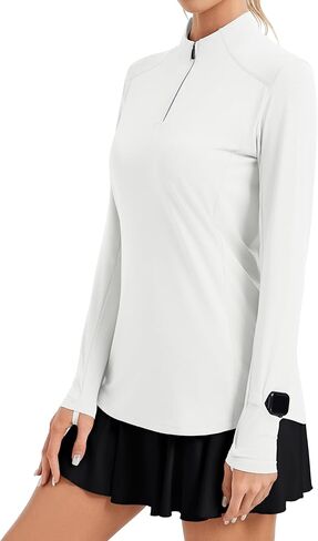 Women's UPF 50+ Quarter Zip Long Sleeve Workout Top Lightweight Sun Protection Shirts for Athletic Golf Tennis in Saudi Arabia