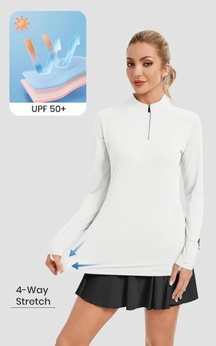 Women's UPF 50+ Quarter Zip Long Sleeve Workout Top Lightweight Sun Protection Shirts for Athletic Golf Tennis in Saudi Arabia