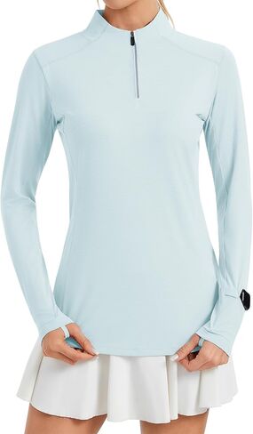 Women's UPF 50+ Quarter Zip Long Sleeve Workout Top Lightweight Sun Protection Shirts for Athletic Golf Tennis in Saudi Arabia