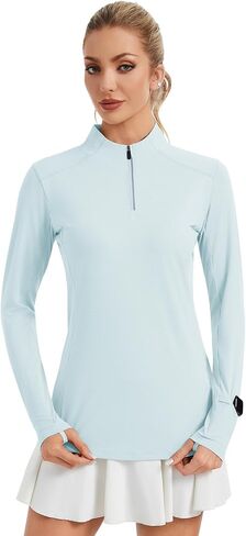 Women's UPF 50+ Quarter Zip Long Sleeve Workout Top Lightweight Sun Protection Shirts for Athletic Golf Tennis in Saudi Arabia