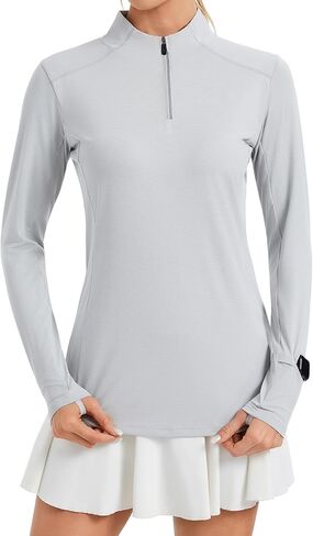 Women's UPF 50+ Quarter Zip Long Sleeve Workout Top Lightweight Sun Protection Shirts for Athletic Golf Tennis in Saudi Arabia