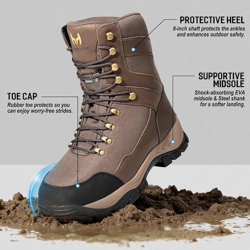 Hunting Boots for Men, Leather with EVA Midsole, Insulated Waterproof Hiking Next Camo G2 Outdoor Boots, Lightweight and Breathable Shoes for Outdoor Activities (Size, 7-14) in Saudi Arabia