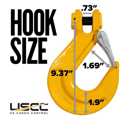 خطافات حبال Clevis مقاس 5/8 بوصة للتحكم في البضائع الأمريكية مع مزلاج (عبوة من قطعتين)، خطافات سلسلة G80، حد حمل العمل 18,100 رطل، خطافات سلسلة Clevis شديدة التحمل للرفع والسحب وربط الأحمال والسحب in Kuwait