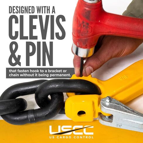 خطافات حبال Clevis مقاس 5/8 بوصة للتحكم في البضائع الأمريكية مع مزلاج (عبوة من قطعتين)، خطافات سلسلة G80، حد حمل العمل 18,100 رطل، خطافات سلسلة Clevis شديدة التحمل للرفع والسحب وربط الأحمال والسحب in Kuwait