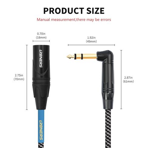 5FT Right Angle 6.35mm TRS Male to XLR Male Cable - 90 Degree TRS, Zinc Alloy XLR, Braided Shield for Interface to Mixer Connection, Suitable for Narrow Spaces in Saudi Arabia
