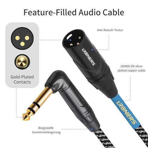 5FT Right Angle 6.35mm TRS Male to XLR Male Cable - 90 Degree TRS, Zinc Alloy XLR, Braided Shield for Interface to Mixer Connection, Suitable for Narrow Spaces in Saudi Arabia