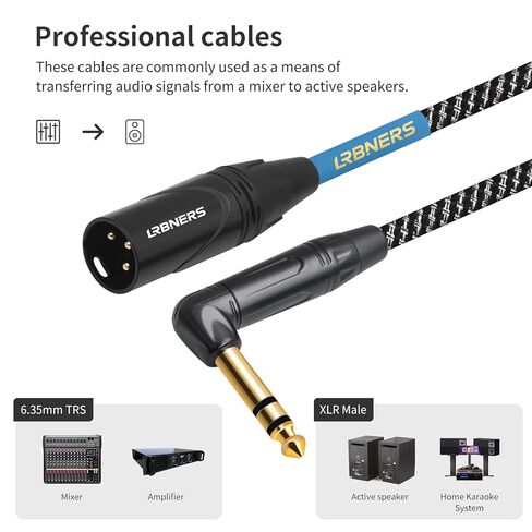 5FT Right Angle 6.35mm TRS Male to XLR Male Cable - 90 Degree TRS, Zinc Alloy XLR, Braided Shield for Interface to Mixer Connection, Suitable for Narrow Spaces in Saudi Arabia