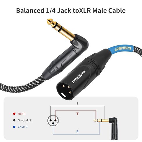 5FT Right Angle 6.35mm TRS Male to XLR Male Cable - 90 Degree TRS, Zinc Alloy XLR, Braided Shield for Interface to Mixer Connection, Suitable for Narrow Spaces in Saudi Arabia