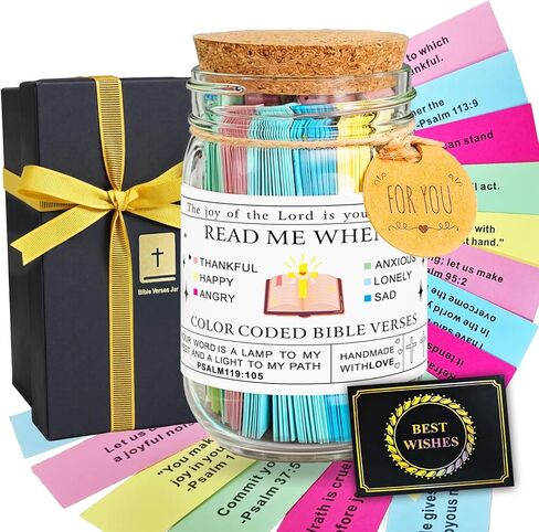 Bible Verse Jar with 90 Scripture Cards & Alloy Lid - Read Me When for Daily Encouragement, Prayer and Reflection - Christian Catholic Gifts for Women, Men, Teens - Ideal Christmas, Birthday Gift in Saudi Arabia