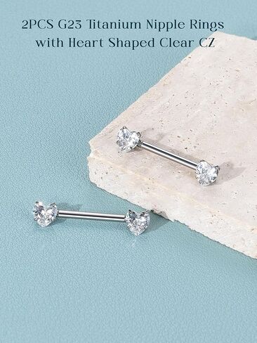 Titanium Nipple Rings 14G Nipple Piercing Jewelry with Heart CZ 14mm in Kuwait