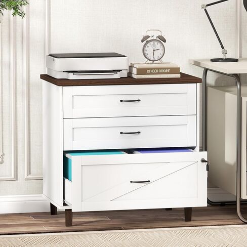 خزانة ملفات خشبية كبيرة باللون الأسود مقاس 32 بوصة وخزائن ملفات جانبية و3 أدراج مع مجلدات ملفات معلقة لحرف A4 ومنظم تخزين مكتبي خشبي قانوني وحامل طابعة للأثاث in Kuwait