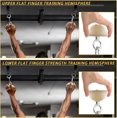 Wooden Grip Balls for Pull-Ups – 2-in-1 Flat Top & Half-Sphere Design – Beech Wood Forearm Strength Trainer with Straps & Metal Clips – for Climbers & Athletes in Saudi Arabia