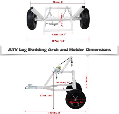 24" Log Skidding Arch& Holder Set, 1500 Lbs Capacity Log Skidder, Durable Steel Rustproof Log Dolly with Manual Winch, Choker Chain& Binder, Dolly Set for Farm Wood Transport (24'' ATV SET) in Saudi Arabia