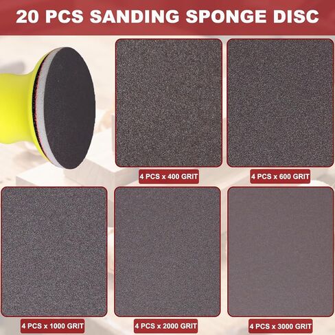 20 PCS 3 Inch Hook and Loop Sanding Sponge Discs 400-3000 Grit Wet Dry Sanding Pads, Foam Sandpaper for Random Orbital Sander, Curved Surface Large-Area Sanding Polishing for Metal Wood Auto (3 Inch) in Saudi Arabia