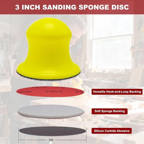 20 PCS 3 Inch Hook and Loop Sanding Sponge Discs 400-3000 Grit Wet Dry Sanding Pads, Foam Sandpaper for Random Orbital Sander, Curved Surface Large-Area Sanding Polishing for Metal Wood Auto (3 Inch) in Saudi Arabia