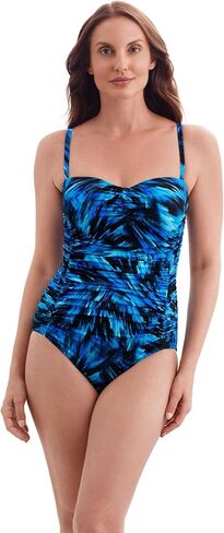 Women's Swimwear Summer Waves Shirred Sweetheart Tank One Piece Swimsuit, Blue, 12 in Saudi Arabia
