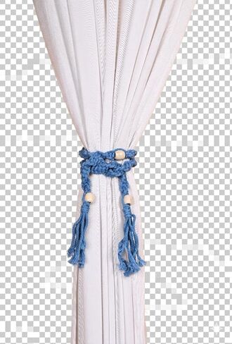 القطن macrame الستار Tiebacks نافذة العلاج عوائق الستار التعادل ظهورهم للستائر 2 حزمة، أصحاب الستائر لديكور غرفة النوم الرئيسية والاكسسوارات الأزرق in Kuwait