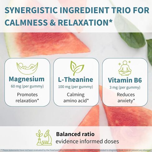 Igennus High Potency Calm Magnesium Gummies 60mg, L-Theanine 100mg & Vitamin B6 3mg, Daily Stress Support for Kids & Adults, Clean Ingredients & Vegan, Sugar-Free, Watermelon Flavor, 45-90 Servings in Saudi Arabia