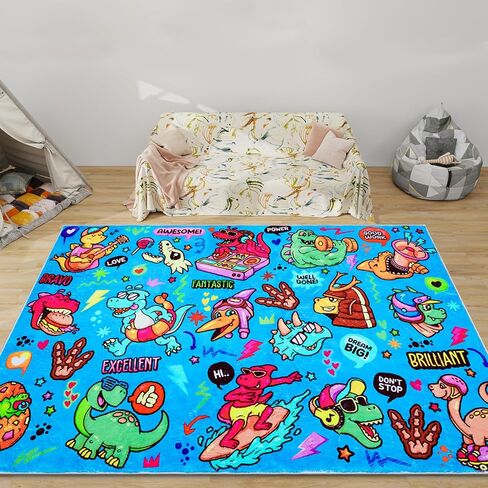 Soft Graffiti Kids Rug Cozy Faux Cashmere Colorful 78.7"x59" Children's Play Mat Play Rug Cartoon Design Safe & Eco-Friendly Perfect for Bedroom Playroom Living Room in Saudi Arabia