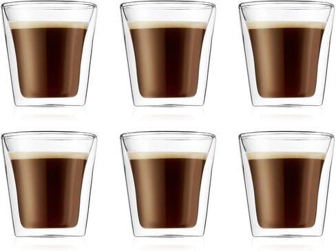 بودوم 13.5oz زجاج بوروسيليكات مزدوج الجدار عالي الحرارة، مجموعة من 6 قطع، شفاف in Kuwait