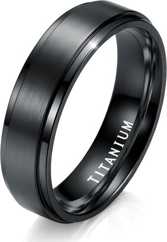 Jstyle Titanium Wedding Rings for Men Women 6/8MM Mens Wedding Band Black/Silver/18K Gold Plated Titanium Promise Ring-Matte Surface Polished Edge Engagement Mens Rings Jewelry Comfort Fit Size 6-14 in Saudi Arabia