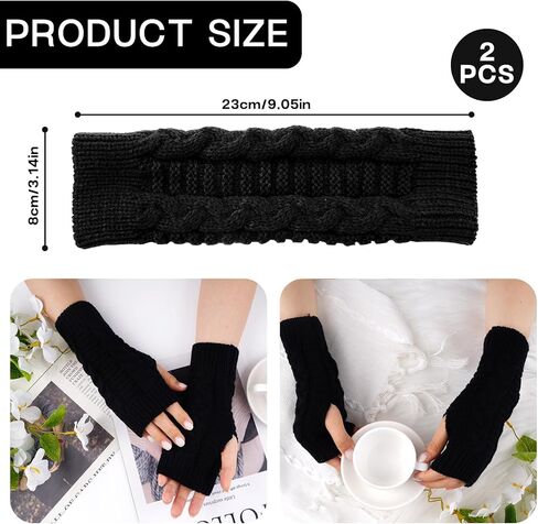 Gloves with Thumb Hole, Stretchy Knitting Gloves for Women Men Winter Cold Weather, Black in Saudi Arabia