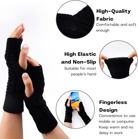 Gloves with Thumb Hole, Stretchy Knitting Gloves for Women Men Winter Cold Weather, Black in Saudi Arabia
