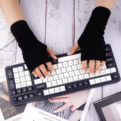 Gloves with Thumb Hole, Stretchy Knitting Gloves for Women Men Winter Cold Weather, Black in Saudi Arabia