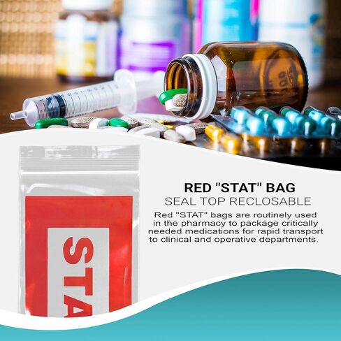 APQ Supply Red STAT Bags, Pack of 1000, 5 x 8 Inch Clear Zipper Polyethylene Bags, 2 mil Thick, Seal Top, Printed for Clinical and Operative Use in Saudi Arabia