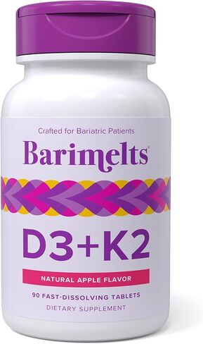 أقراص BariMelts فيتامين D3 K2-90 سريعة الذوبان (كمية تكفي لمدة 3 أشهر) - فيتامينات لعلاج السمنة للنساء مع فيتامين D3 5000 وحدة دولية وK2 في صورة MK-7، نكهة التفاح الطبيعية in Kuwait
