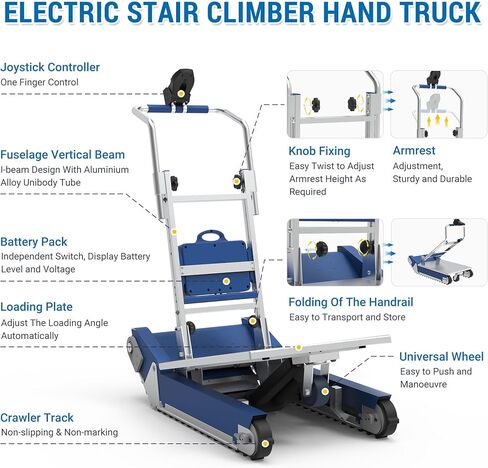 CT310 Electric Crawler Dolly - 684 LBS Load Capacity, Powered Tracked Stair Climber Trolley with Anti-Slip Design for Heavy Duty Material Handling in Saudi Arabia