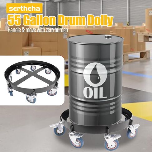 55 Gallon Drum Dolly with 8 Swivel Caster Wheel, 2000 Lbs Capacity Heavy Duty Steel, Trash Can Dolly Cart, Oil Drum Caddy Round Dolly Garbage Can Dolly Non Tipping for Warehouse Workshop in Saudi Arabia