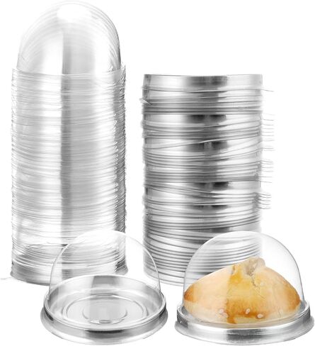 Patelai 150 Pcs Clear Plastic Mini Cupcake Container, Mini Cupcake Box Muffin Dome Muffin Single Container Box for Wedding Birthday Cheese Pastry Dessert Cake (Gold) in Saudi Arabia