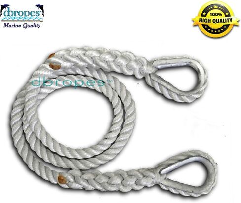Mooring Line Pendant with 2 Thimbles 100% Nylon Rope.(TS 6400 Lbs.) Made in USA (1/2 in x 8 ft) in Saudi Arabia