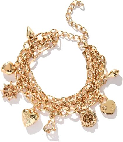 Gold Charm Bracelet for Women 14K Gold Layered Stackable Link Bracelet Set Chunky Heart Charm Bracelets Birthday Jewelry Gift for Women in Saudi Arabia