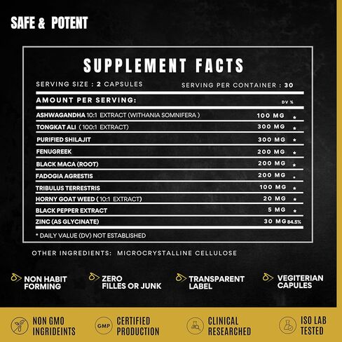 Men's Testosterone Support–10-in-1 Horny Goat Weed with Tongkat Ali, Ashwagandha, Shilajit, Maca, Fadogia Agrestis, Tribulus & More – Energy, Vitality & Libido Support – 60 Vegan Capsules in Saudi Arabia