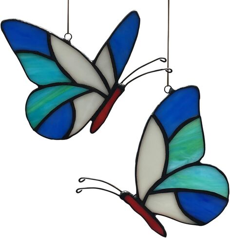 مجموعة فراشة Suncatcher للتعليق على النوافذ من الزجاج الملون، لوحة فنية جدارية لتزيين النوافذ مصنوعة يدويًا على شكل فراشة من الزجاج in Kuwait