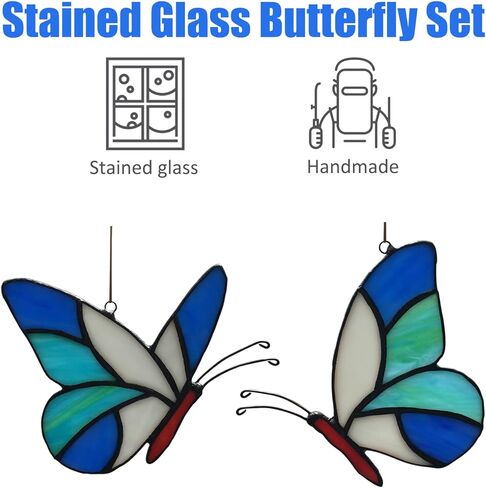 مجموعة فراشة Suncatcher للتعليق على النوافذ من الزجاج الملون، لوحة فنية جدارية لتزيين النوافذ مصنوعة يدويًا على شكل فراشة من الزجاج in Kuwait
