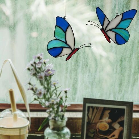 مجموعة فراشة Suncatcher للتعليق على النوافذ من الزجاج الملون، لوحة فنية جدارية لتزيين النوافذ مصنوعة يدويًا على شكل فراشة من الزجاج in Kuwait