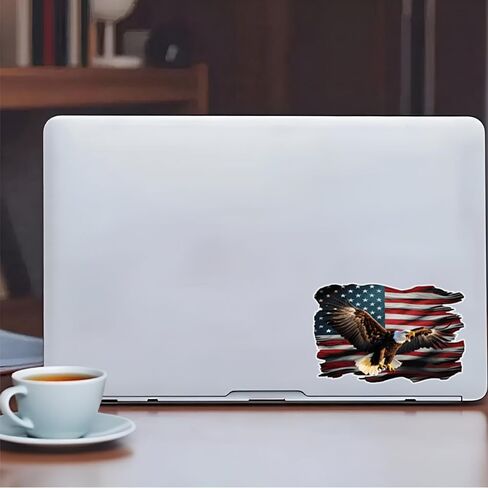 ملصقات الفينيل بعلم النسر الأمريكي - ملصق سيارة مقاوم للماء وقابل للإزالة، عبوة من قطعتين، تصميم علم وطني متعثر لأجهزة الكمبيوتر المحمولة والنوافذ والمصدات #B053 in Kuwait